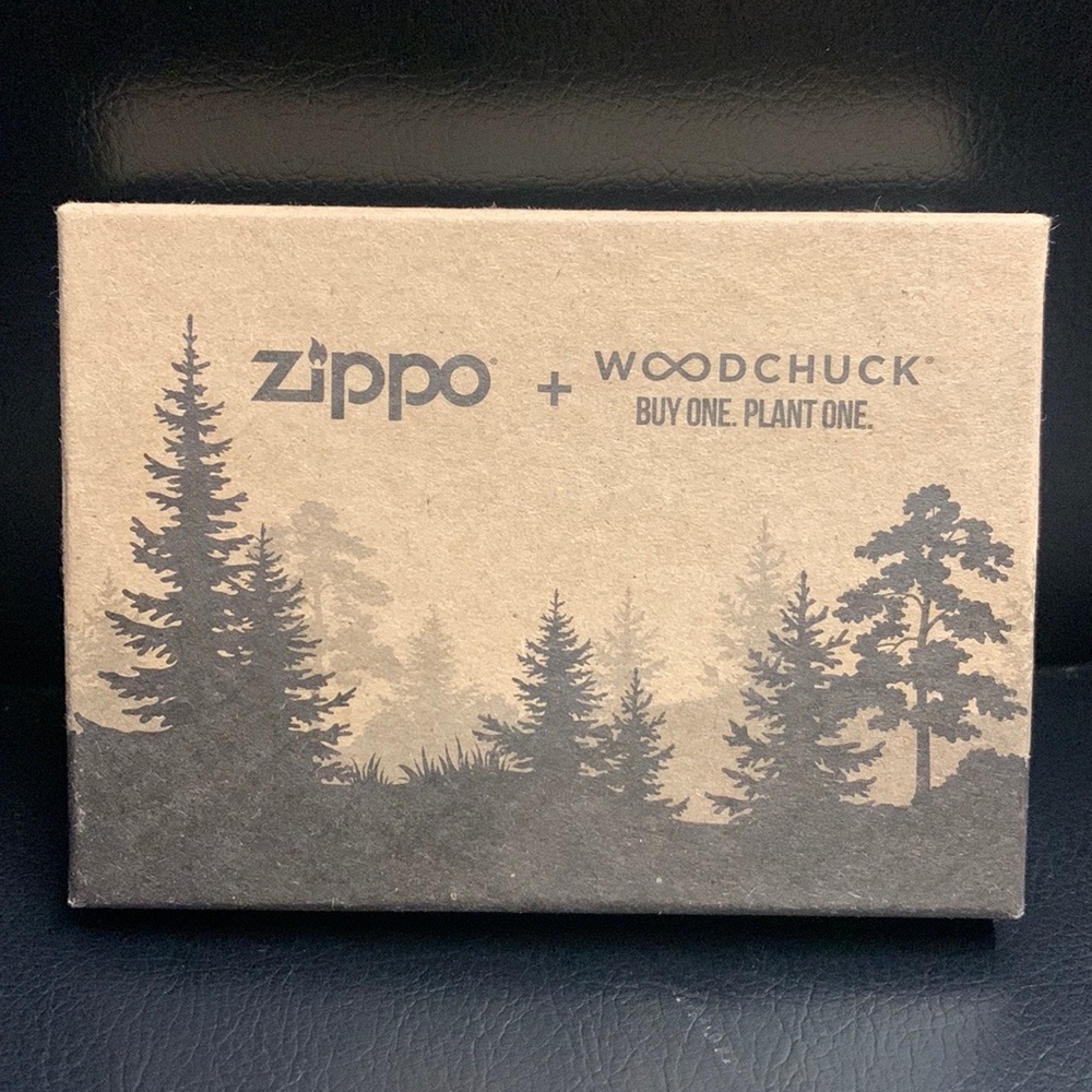 Zippo Windproof Lighter Woodchuck Two-Sided Mahogany Emblem Chrome Brush…